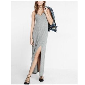 Express Heathered Grey Front Cut Out Maxi Dress Front Slit, Medium